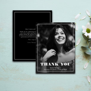 Chic Elegant Black & White Photo Graduation Thank You Card