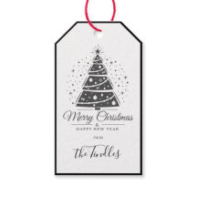 Chic Elegant Black White Script Christmas Tree