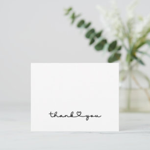 Chic Elegant Black White Script Heart Thank You Card