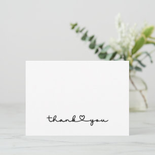 Chic Elegant Black White Script Heart Thank You Card