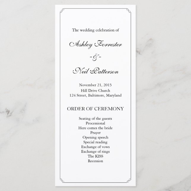 Chic Elegant Black White Wedding Program (Front)