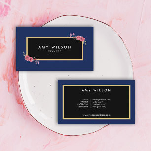 Chic Elegant Blogger Social Media Blue Floral Business Card