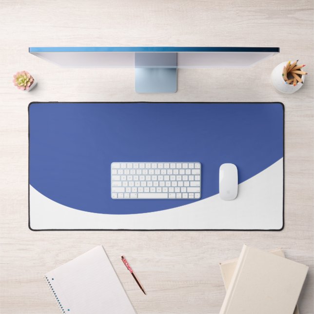 Chic Elegant Blue Flowing White Wave Bottom Edge Desk Mat (Office 1)