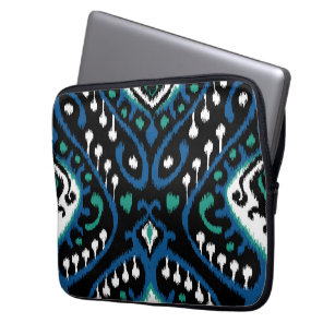 Chic elegant blue green black tribal ikat print laptop sleeve