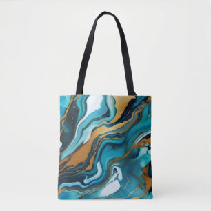 Chic Elegant blue green gold Faux Marble  Tote Bag