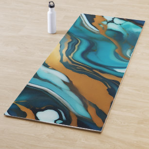 Chic Elegant blue green gold Faux Marble Yoga Mat