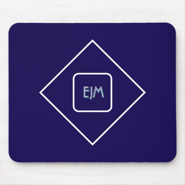Chic elegant blue monogrammed mouse pad (Front)
