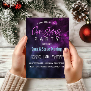 Chic elegant blue purple marble art Christmas  Invitation