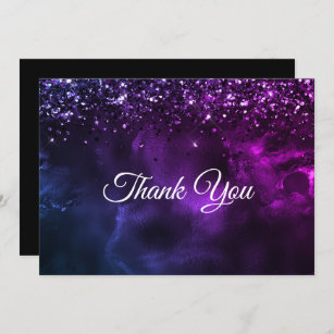 Chic elegant blue purple marble art  thank you card