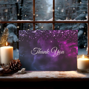 Chic elegant blue purple marble art  thank you card