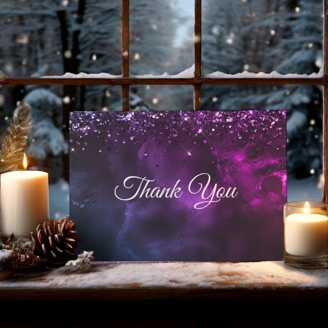 Chic elegant blue purple marble art  thank you card (Creator Uploaded)