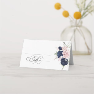 Chic Elegant Blush Navy Blue Wedding  Place Card