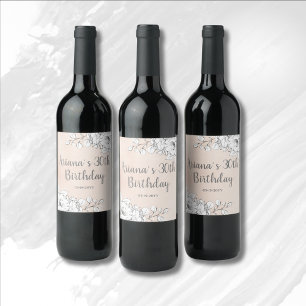 Chic Elegant Blush Pink White Floral Birthday Wine Label