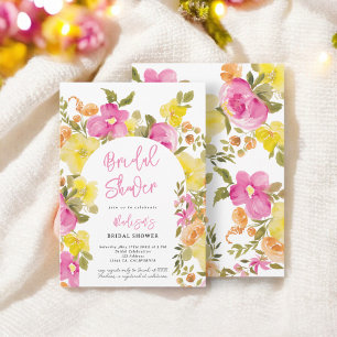Chic elegant boho pink yellow floral bridal shower invitation