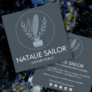 Chic Elegant Botanical Quill Logo Notary Public  Square Business Card