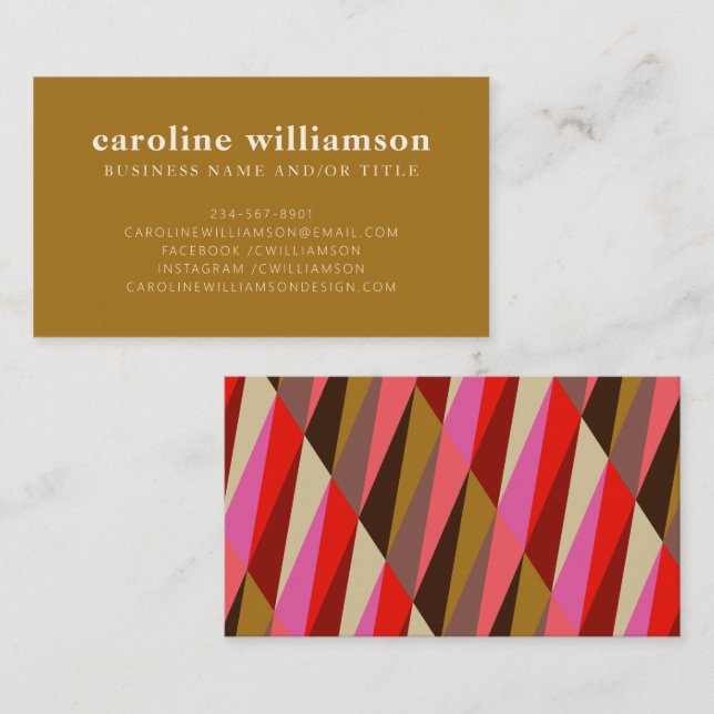 Chic Elegant Bright Gold Pink and Brown Business Card (Front/Back)