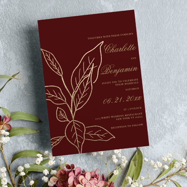 Chic elegant burgundy gold glitter floral wedding  invitation (Chic elegant burgundy gold glitter floral wedding)