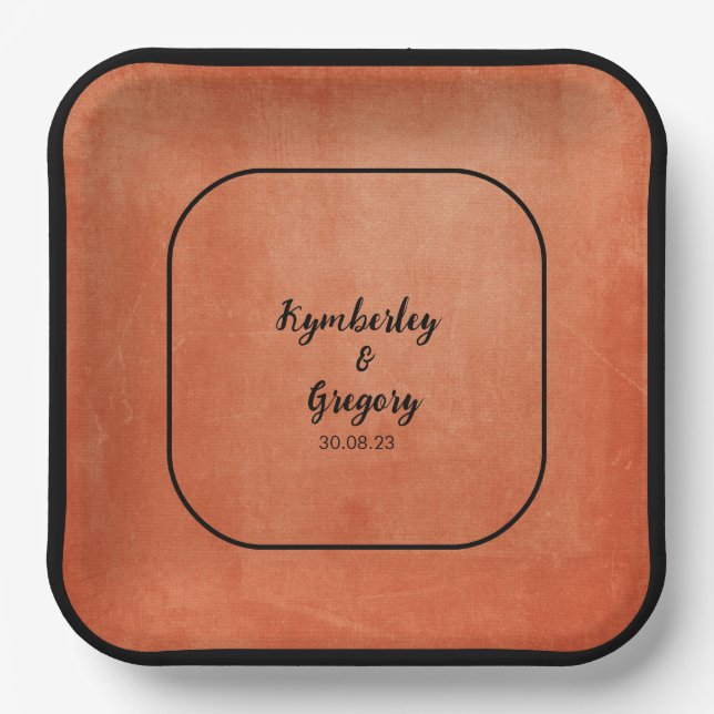 Chic Elegant Burnt Orange Black Name Paper Plate (Front)