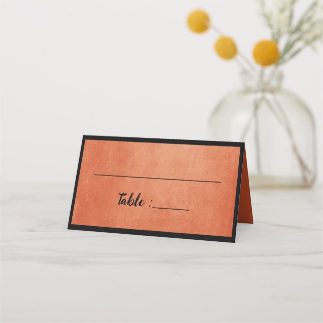 Chic Elegant Burnt Orange Black Name Place Card (Front)