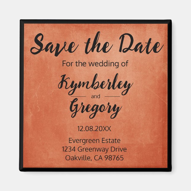 Chic Elegant Burnt Orange Black Save the Date Magnet (Front)