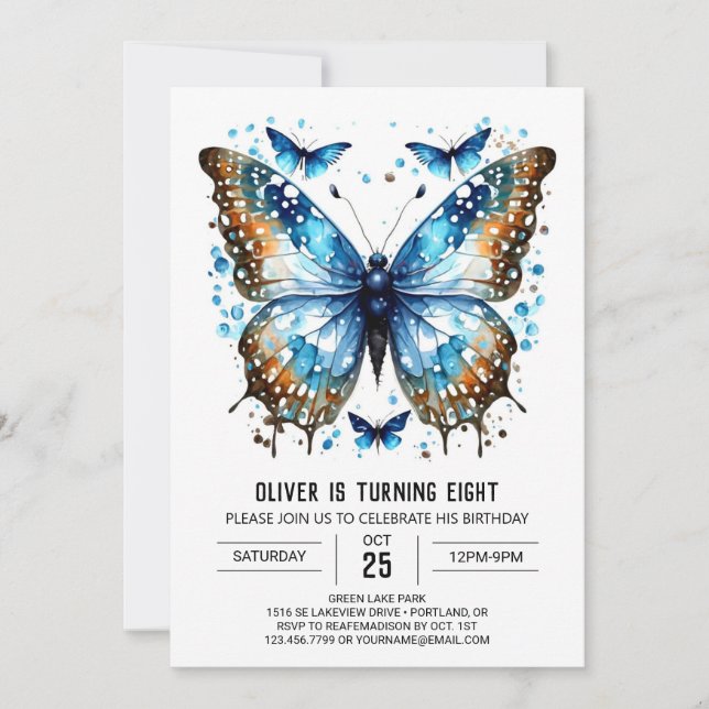 Chic Elegant Butterfly Boy Birthday Invitation (Front)
