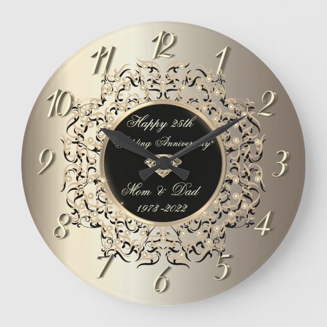 Chic Elegant Champagne 50 Wedding Anniversary  Large Clock (Front)