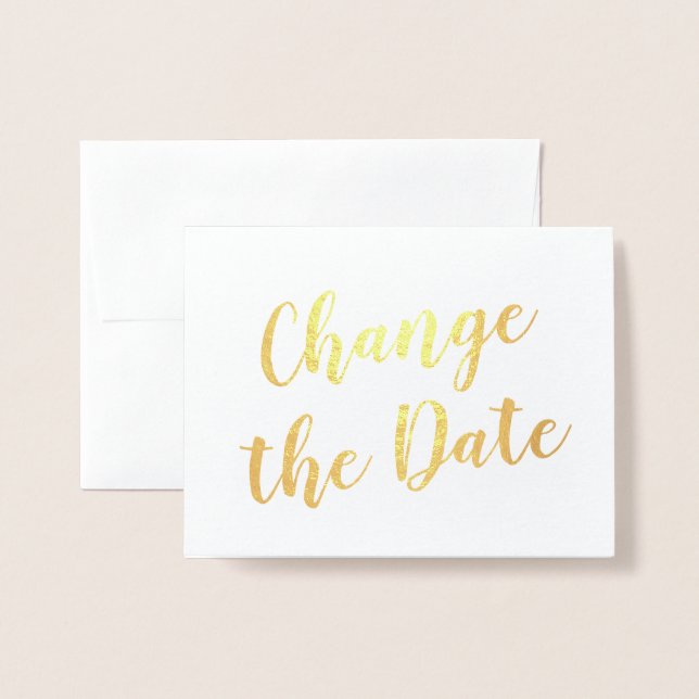 Chic Elegant Change the Date Wedding Gold Foil Card (Front With Envelope)