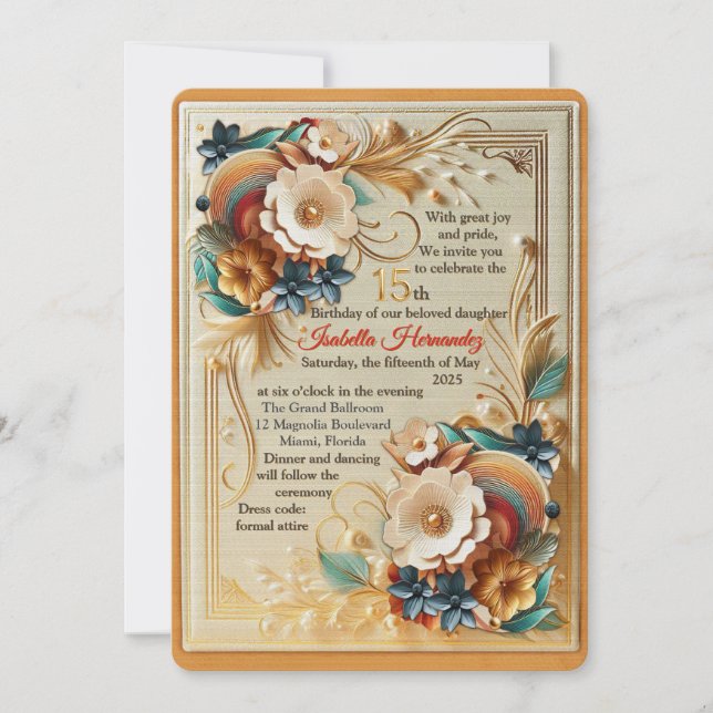 Chic, Elegant Creams & leather flower texture  Invitation (Front)