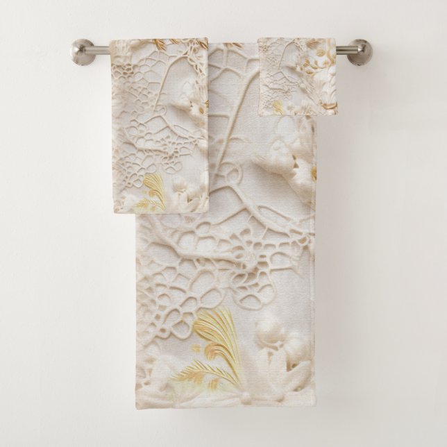 Chic,Elegant Creams & leather flower texture look Bath Towel Set (Insitu)