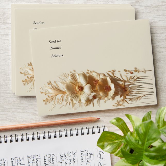 Chic, Elegant Creams & leather flower texture look Envelope (Stacked)