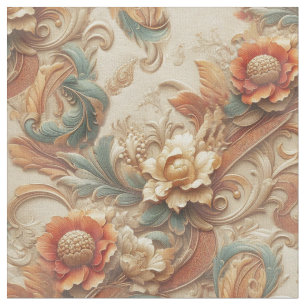 Chic, Elegant Creams & leather flower texture look Fabric