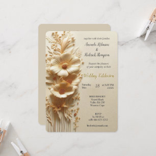 Chic, Elegant Creams & leather flower texture look Invitation