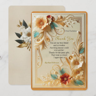 Chic, Elegant Creams & leather flower texture look Thank You Card