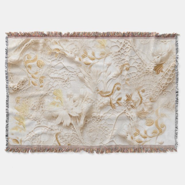 Chic,Elegant Creams & leather flower texture look Throw Blanket (Front)