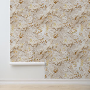 Chic, Elegant Creams & leather flower texture look Wallpaper
