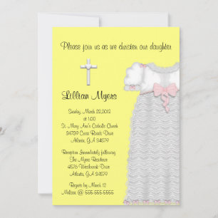 Chic Elegant Cross & Dress Baptism/Christening Invitation