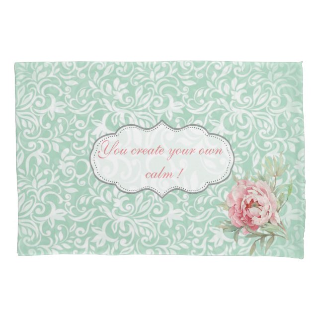 Chic Elegant  Damask, Roses,Motivational Message Pillowcase (Front)