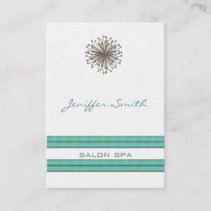 Chic elegant dandelion turquoise stripes business card