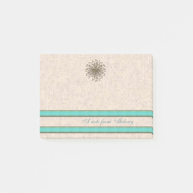 Chic elegant dandelion turquoise stripes post-it notes (Front)