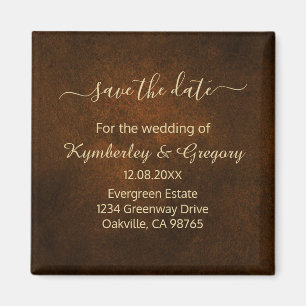 Chic Elegant Dark Brown Gold Accent Save the Date Magnet