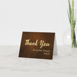 Chic Elegant Dark Brown Textured Gold Accent  Thank You Card