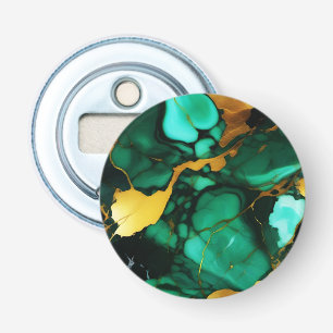 Chic Elegant dark green golden yellow Faux Marble  Bottle Opener