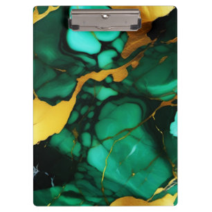 Chic Elegant dark green golden yellow Faux Marble  Clipboard