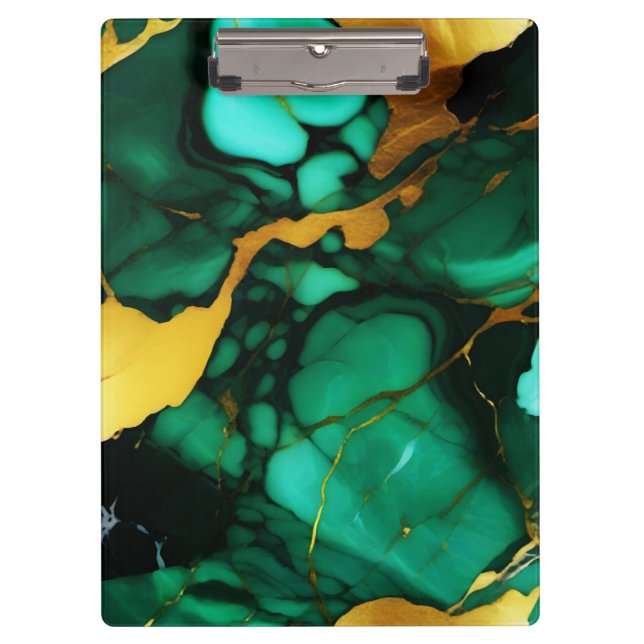 Chic Elegant dark green golden yellow Faux Marble  Clipboard (Front)