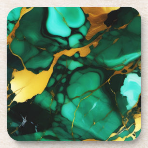 Chic Elegant dark green golden yellow Faux Marble  Coaster