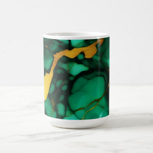 Chic Elegant dark green golden yellow Faux Marble Coffee Mug