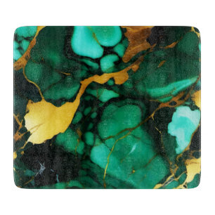 Chic Elegant dark green golden yellow Faux Marble  Cutting Board