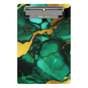 Chic Elegant dark green golden yellow Faux Marble Mini Clipboard
