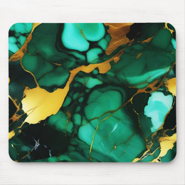 Chic Elegant dark green golden yellow Faux Marble  Mouse Pad (Front)