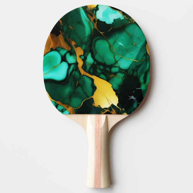 Chic Elegant dark green golden yellow Faux Marble  Ping Pong Paddle (Front)